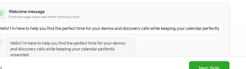 Welcome message field closeup