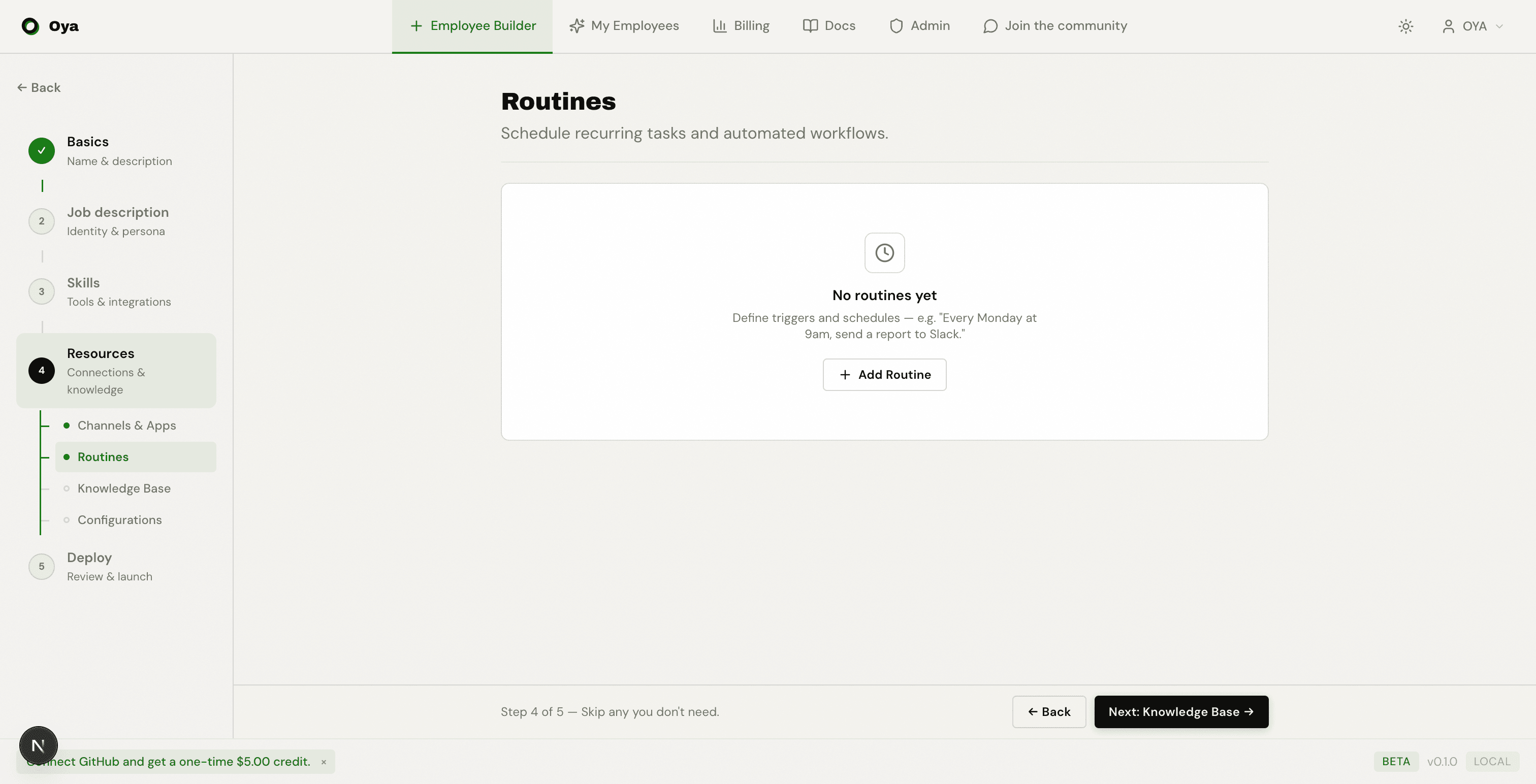 Routines tab with schedule form