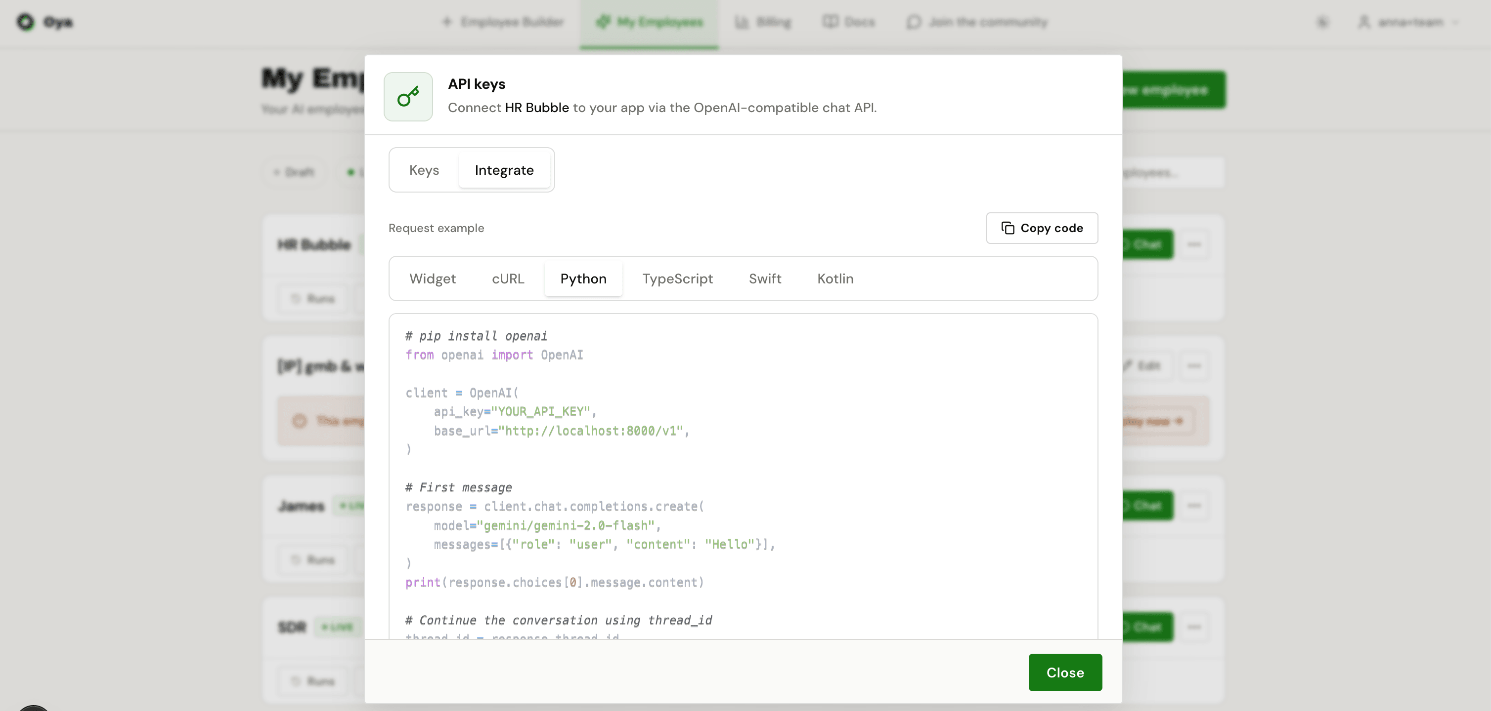 Python example using the OpenAI SDK